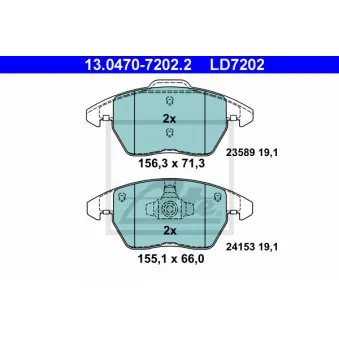 Jeu de 4 plaquettes de frein avant ATE 13.0470-7202.2