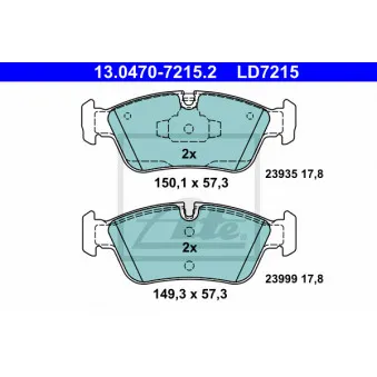 Jeu de 4 plaquettes de frein avant ATE 13.0470-7215.2