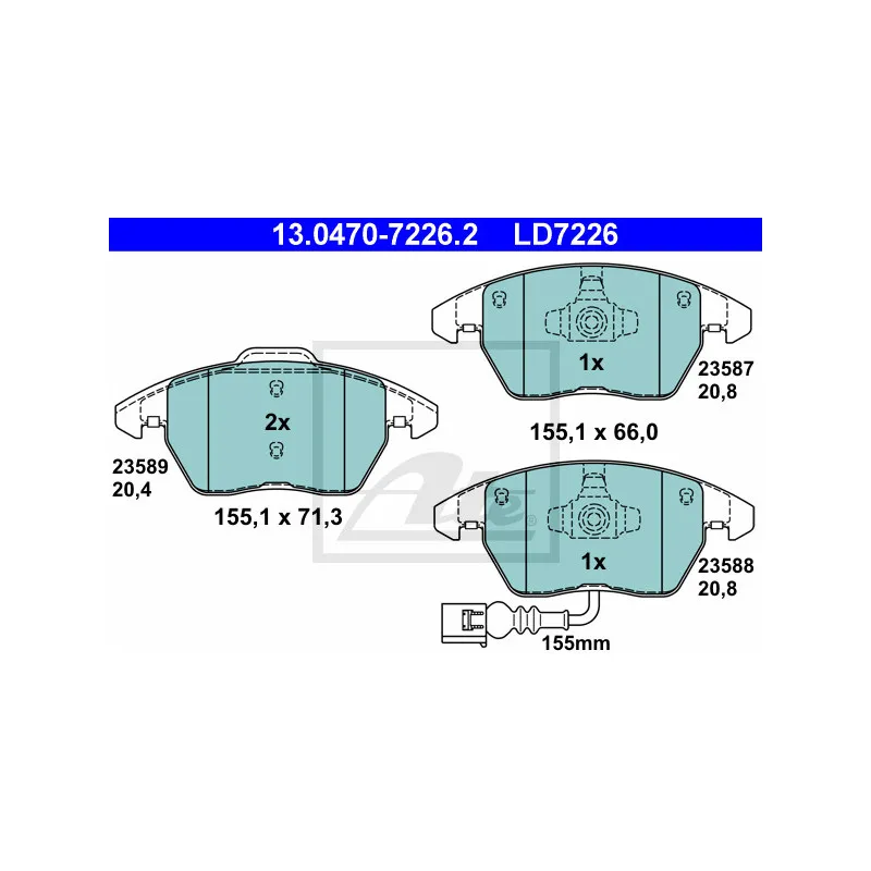 Jeu de 4 plaquettes de frein avant ATE 13.0470-7226.2