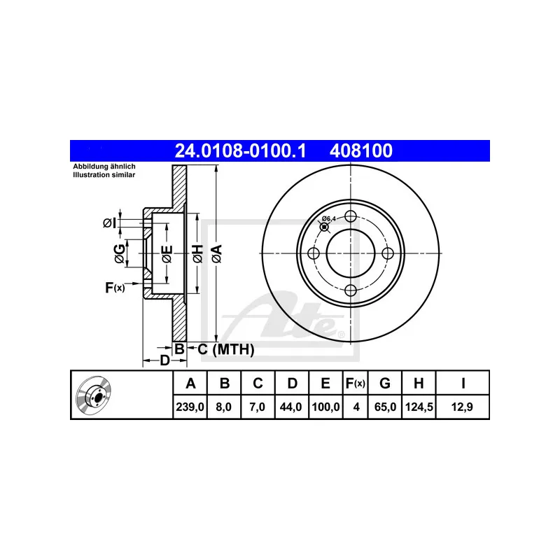 Jeu de 2 disques de frein avant ATE 24.0108-0100.1