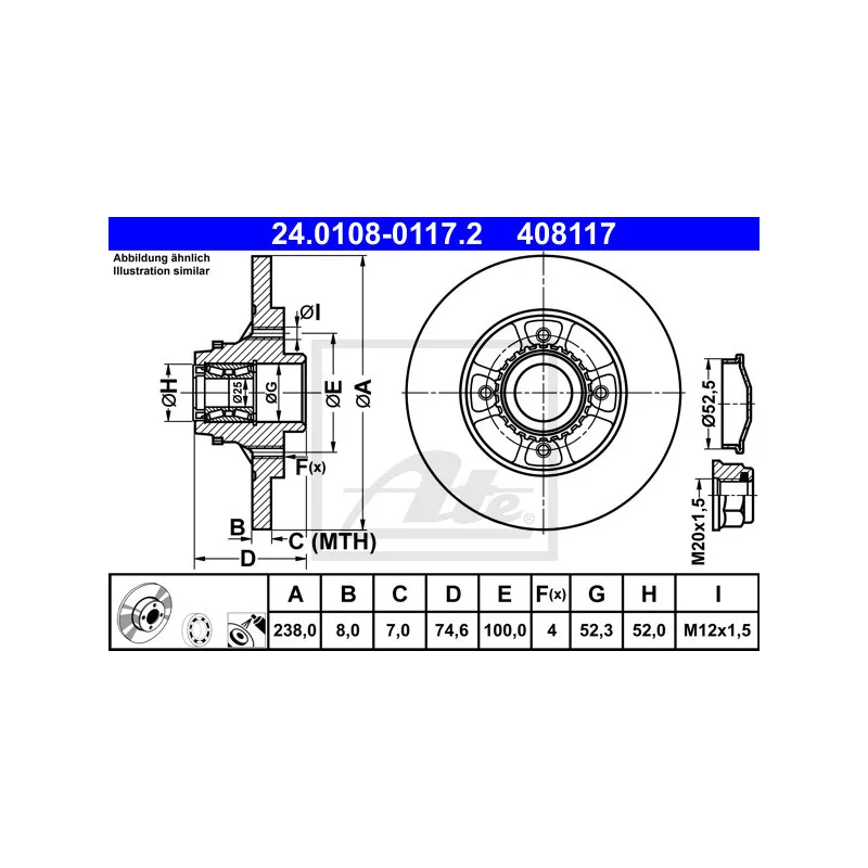 Jeu de 2 disques de frein arrière ATE 24.0108-0117.2