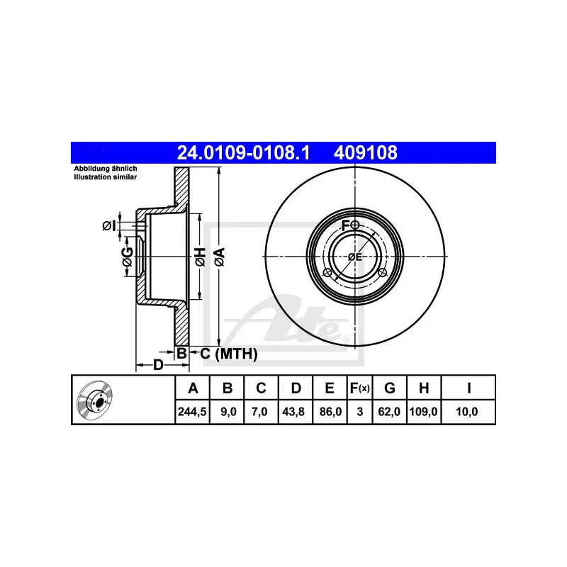 Jeu de 2 disques de frein avant ATE 24.0109-0108.1