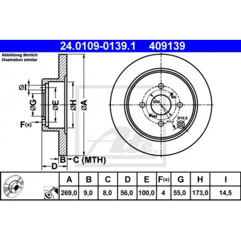 Jeu de 2 disques de frein arrière ATE 24.0109-0139.1