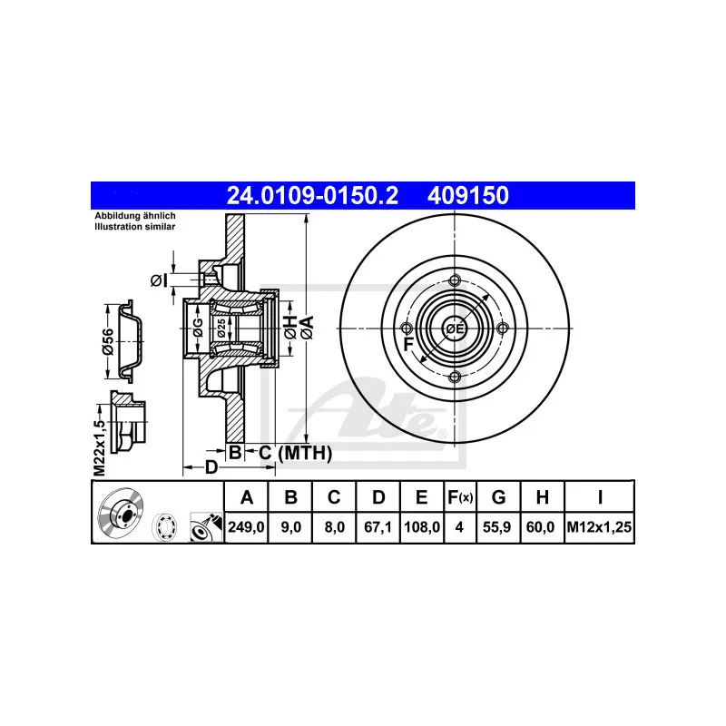 Jeu de 2 disques de frein arrière ATE 24.0109-0150.2