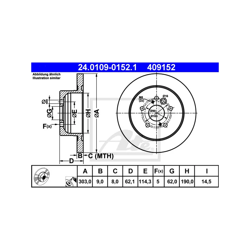 Jeu de 2 disques de frein arrière ATE 24.0109-0152.1
