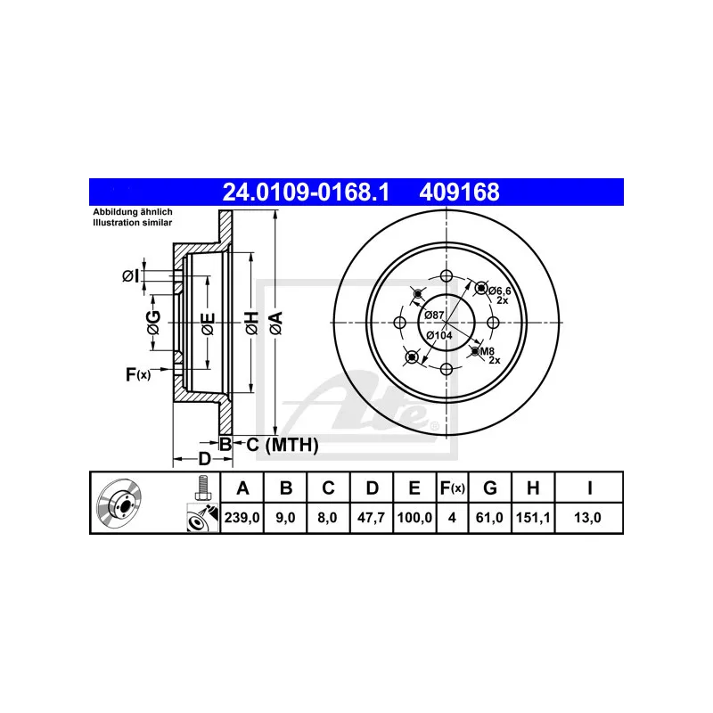 Jeu de 2 disques de frein avant ATE 24.0109-0168.1