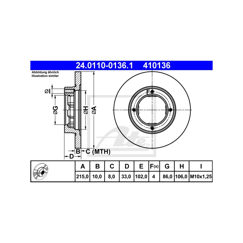 Jeu de 2 disques de frein avant ATE 24.0110-0136.1