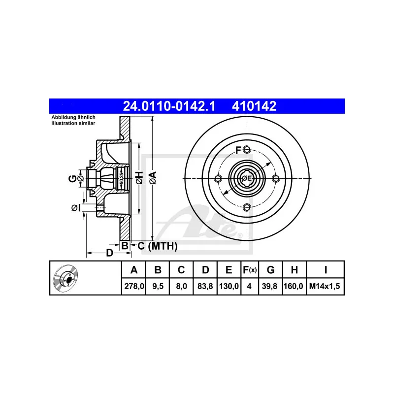 Jeu de 2 disques de frein avant ATE 24.0110-0142.1