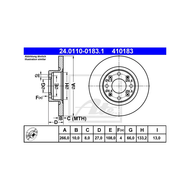 Jeu de 2 disques de frein avant ATE 24.0110-0183.1