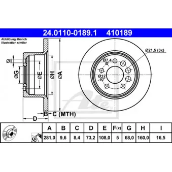 Jeu de 2 disques de frein arrière ATE 24.0110-0189.1