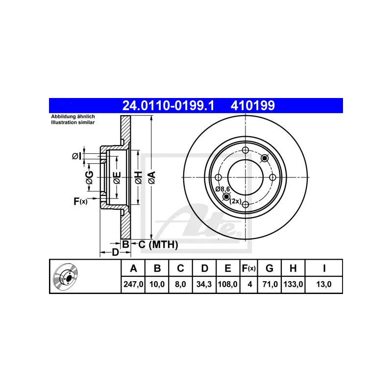 Jeu de 2 disques de frein arrière ATE 24.0110-0199.1