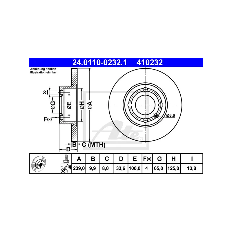 Jeu de 2 disques de frein avant ATE 24.0110-0232.1
