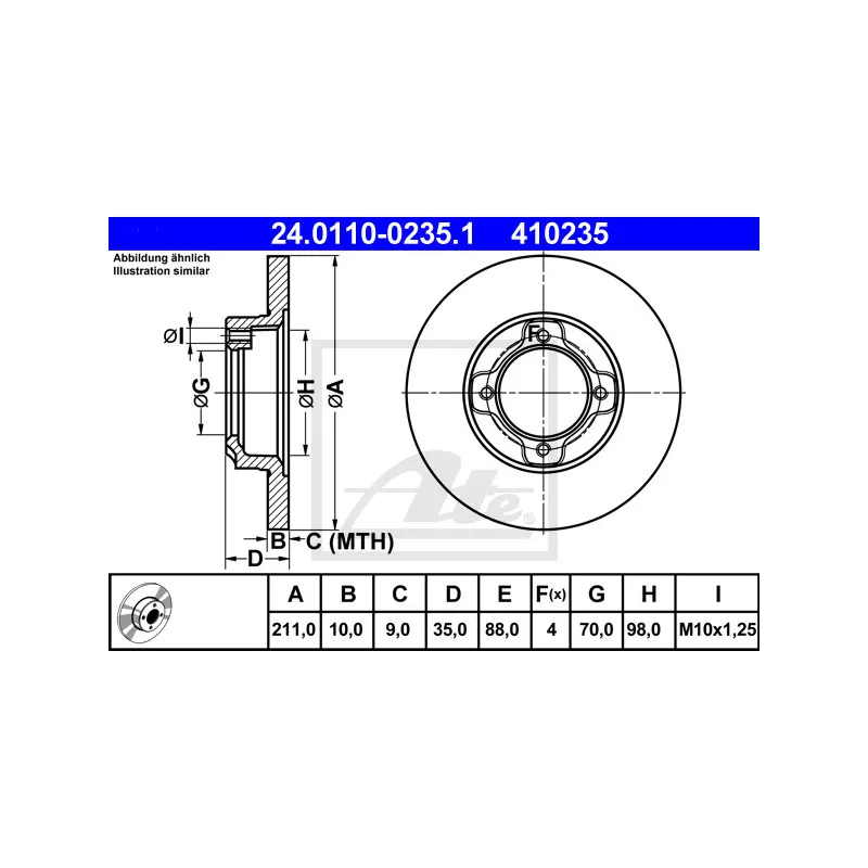 Jeu de 2 disques de frein avant ATE 24.0110-0235.1