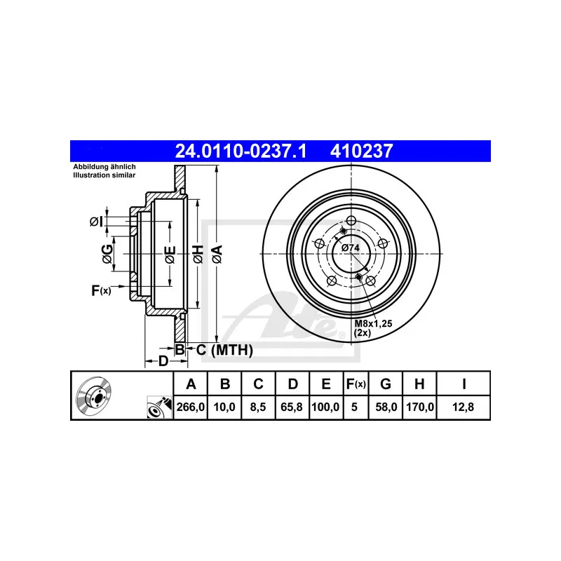 Jeu de 2 disques de frein arrière ATE 24.0110-0237.1