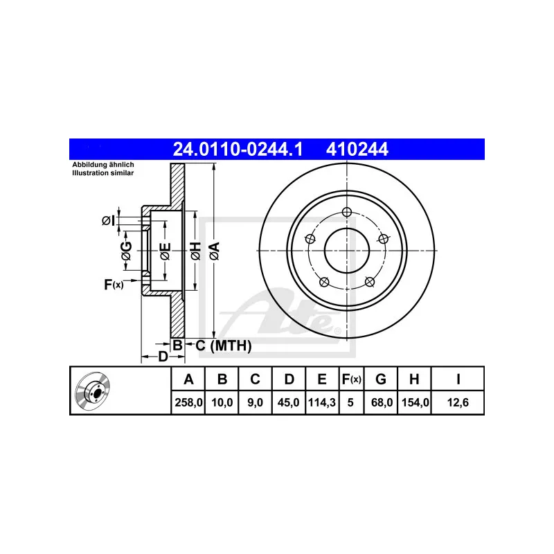 Jeu de 2 disques de frein arrière ATE 24.0110-0244.1