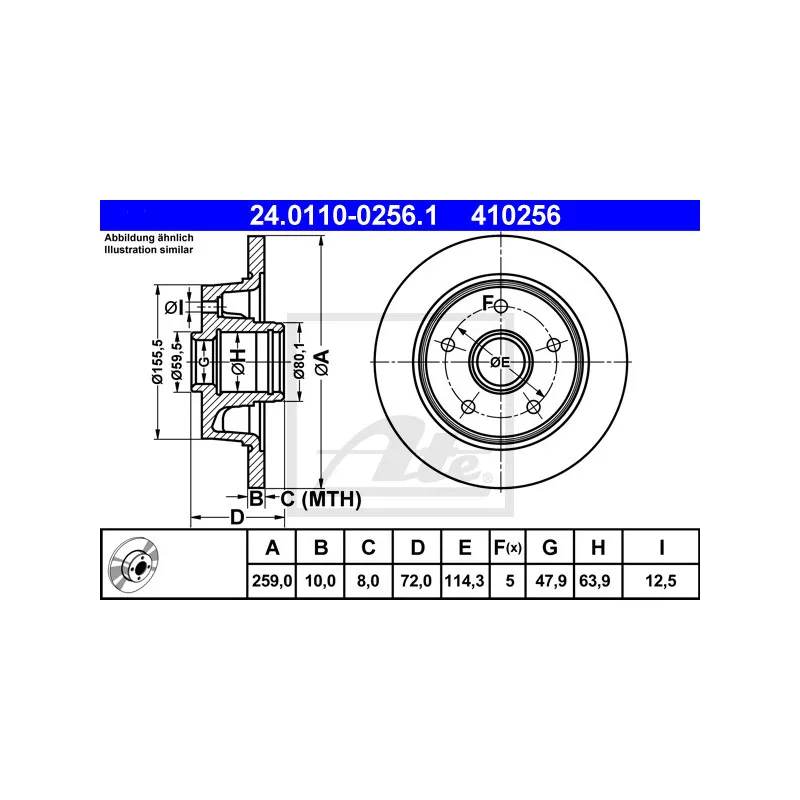 Jeu de 2 disques de frein arrière ATE 24.0110-0256.1