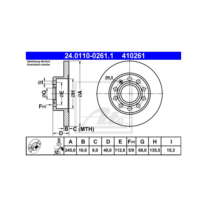 Jeu de 2 disques de frein arrière ATE 24.0110-0261.1