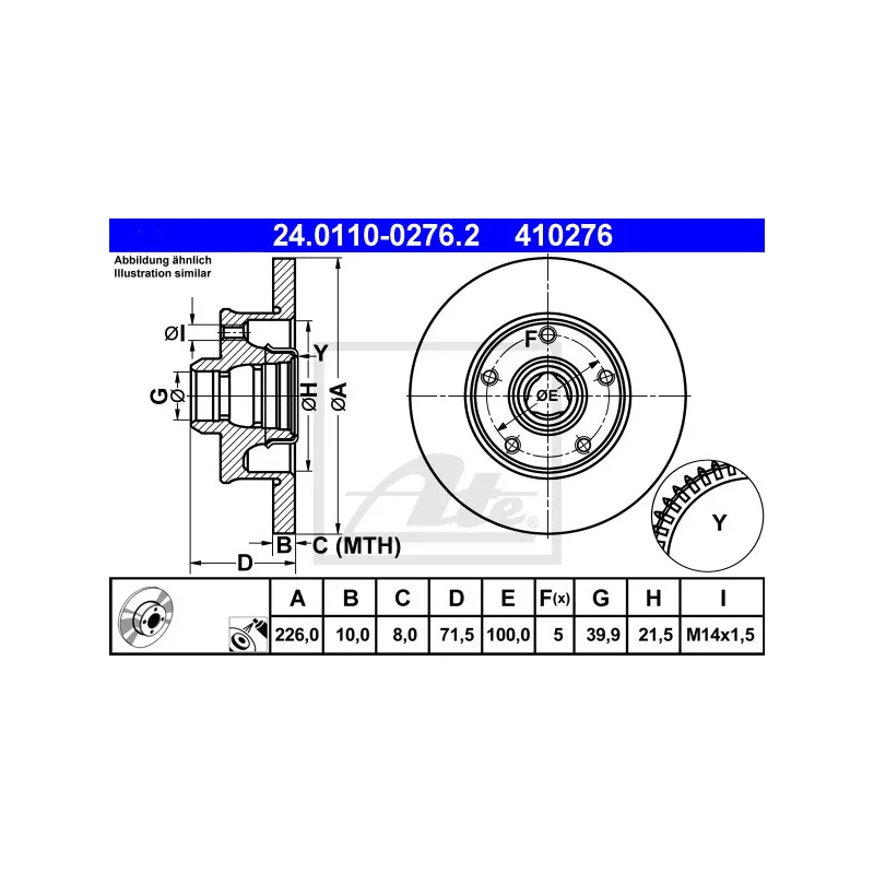 Jeu de 2 disques de frein arrière ATE 24.0110-0276.2
