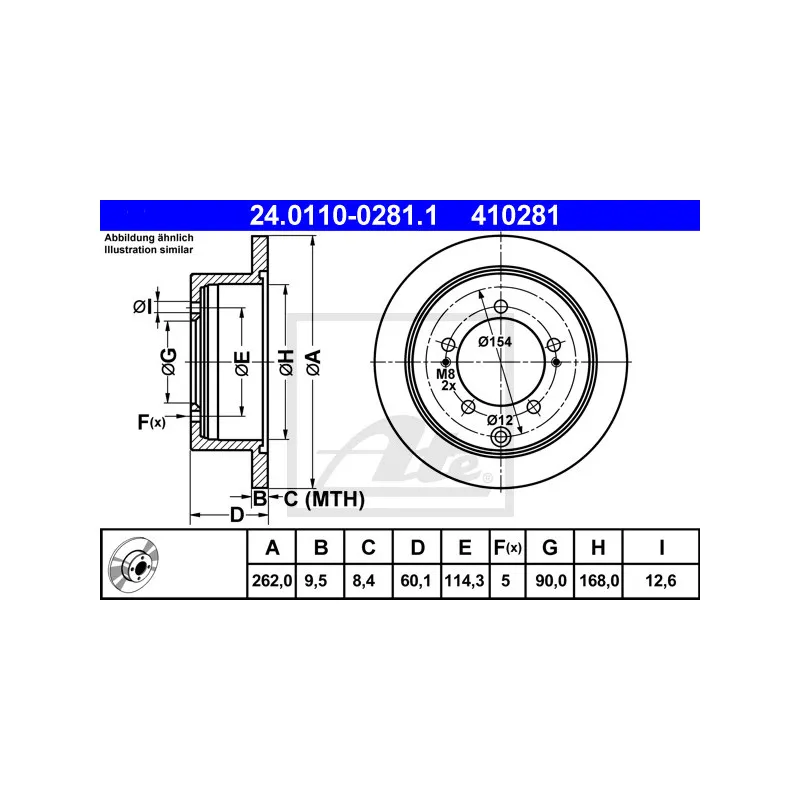 Jeu de 2 disques de frein arrière ATE 24.0110-0281.1