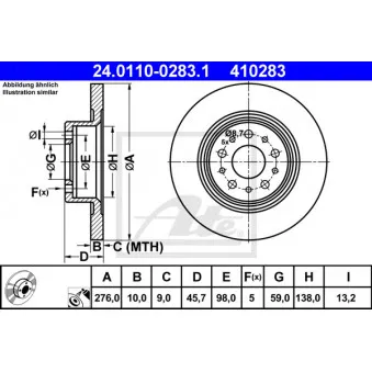 Jeu de 2 disques de frein arrière ATE 24.0110-0283.1
