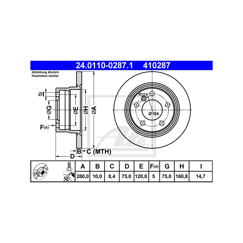 Jeu de 2 disques de frein arrière ATE 24.0110-0287.1