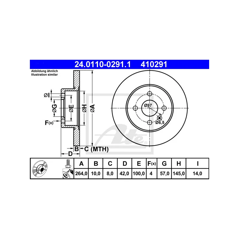 Jeu de 2 disques de frein arrière ATE 24.0110-0291.1