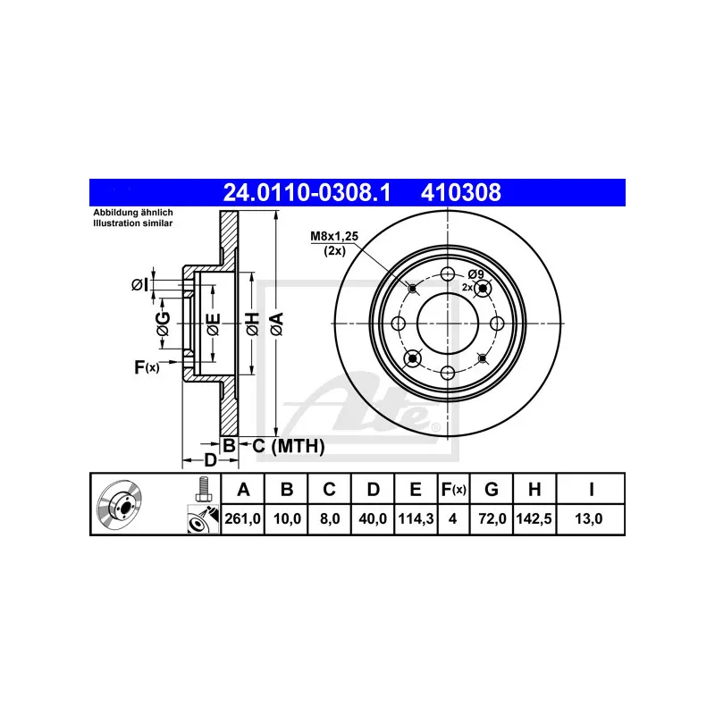 Jeu de 2 disques de frein arrière ATE 24.0110-0308.1