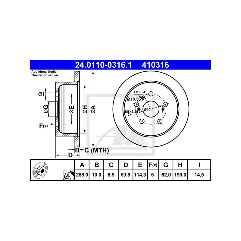 Jeu de 2 disques de frein arrière ATE 24.0110-0316.1