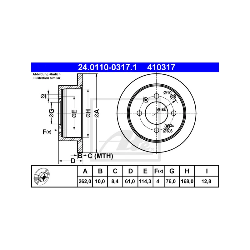 Jeu de 2 disques de frein arrière ATE 24.0110-0317.1