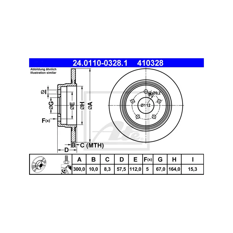 Jeu de 2 disques de frein arrière ATE 24.0110-0328.1