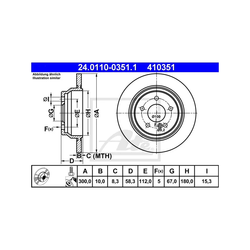 Jeu de 2 disques de frein arrière ATE 24.0110-0351.1