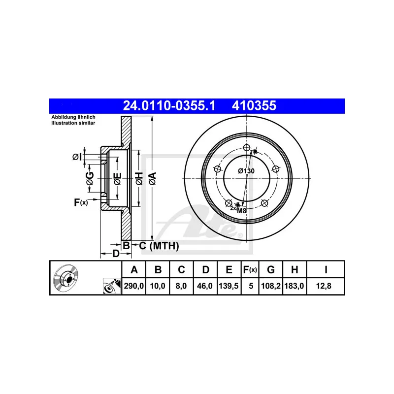 Jeu de 2 disques de frein avant ATE 24.0110-0355.1