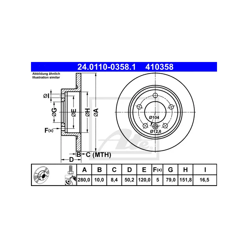 Jeu de 2 disques de frein arrière ATE 24.0110-0358.1