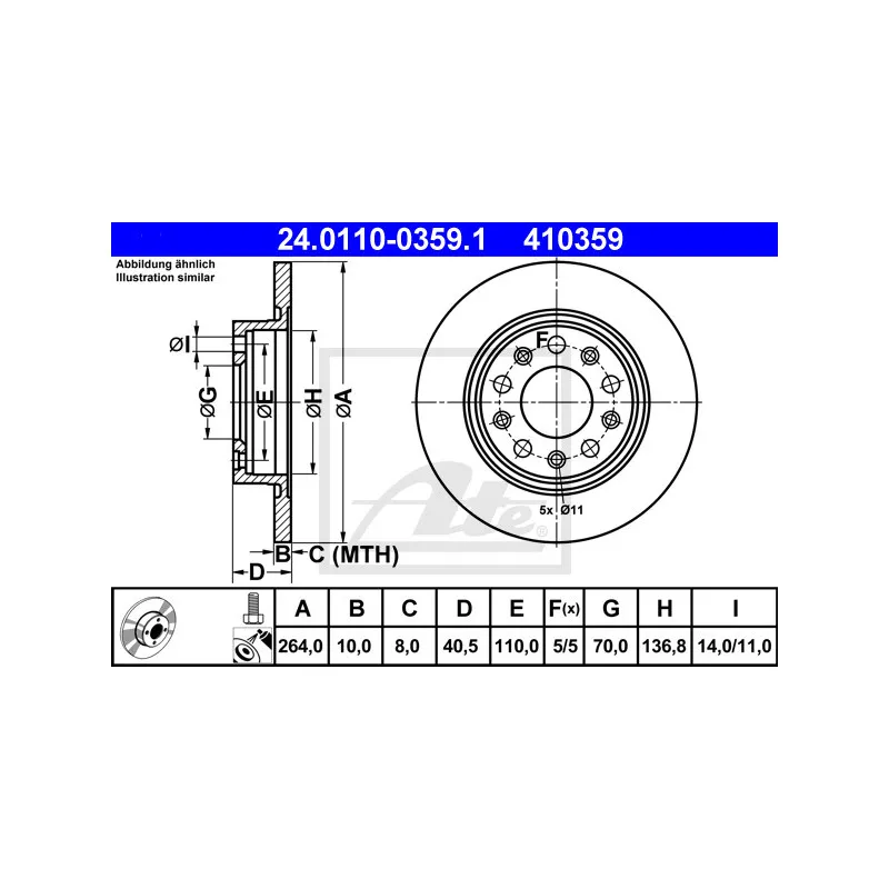 Jeu de 2 disques de frein arrière ATE 24.0110-0359.1