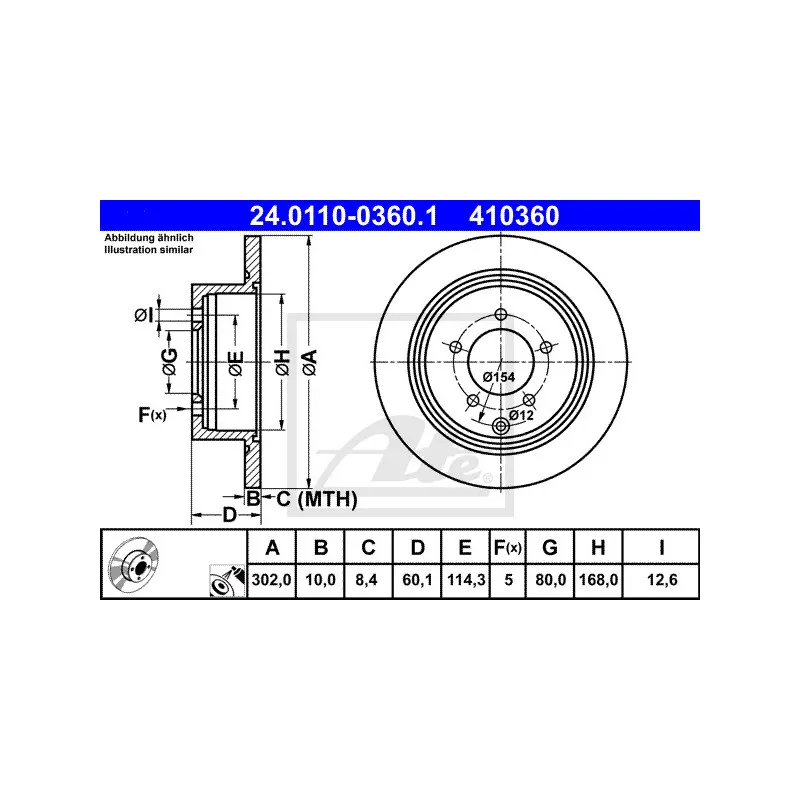 Jeu de 2 disques de frein arrière ATE 24.0110-0360.1
