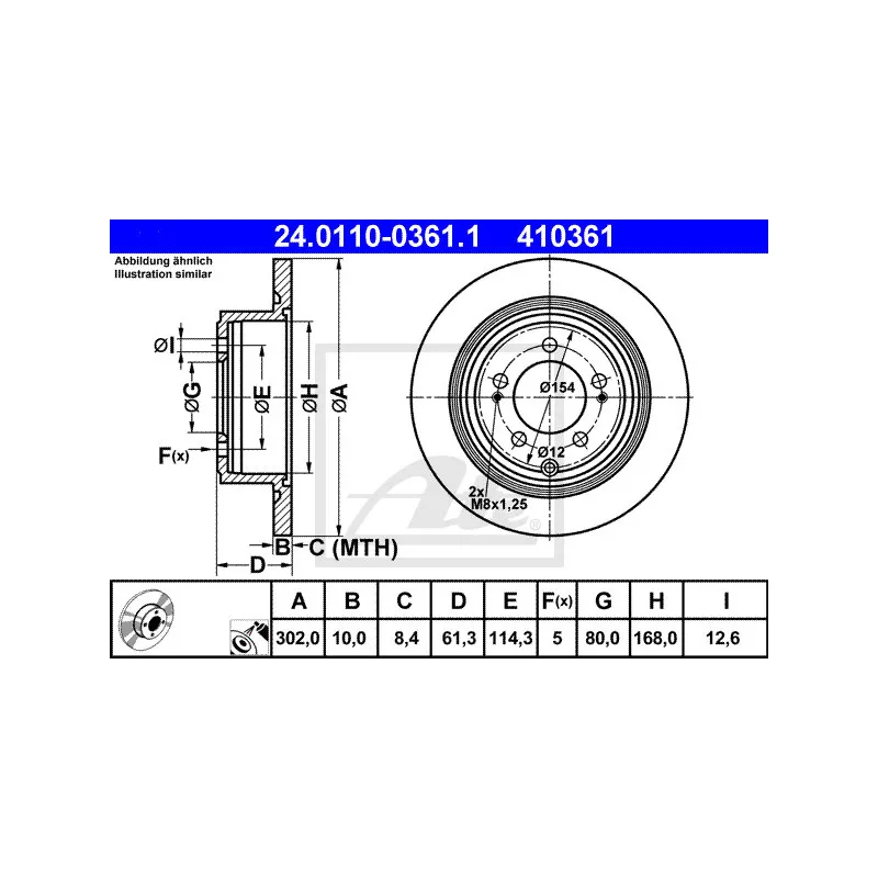 Jeu de 2 disques de frein arrière ATE 24.0110-0361.1