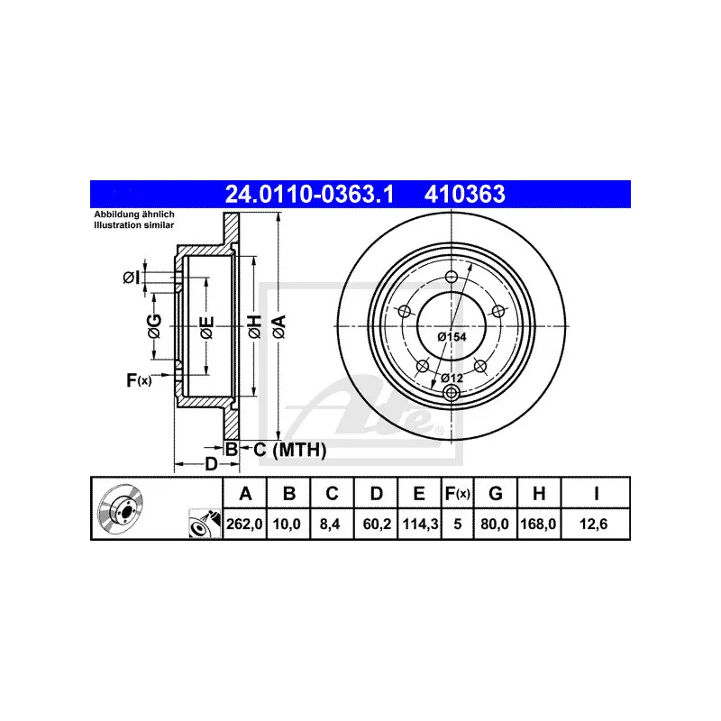 Jeu de 2 disques de frein arrière ATE 24.0110-0363.1