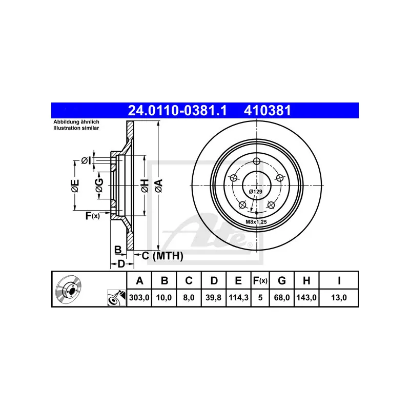 Jeu de 2 disques de frein arrière ATE 24.0110-0381.1