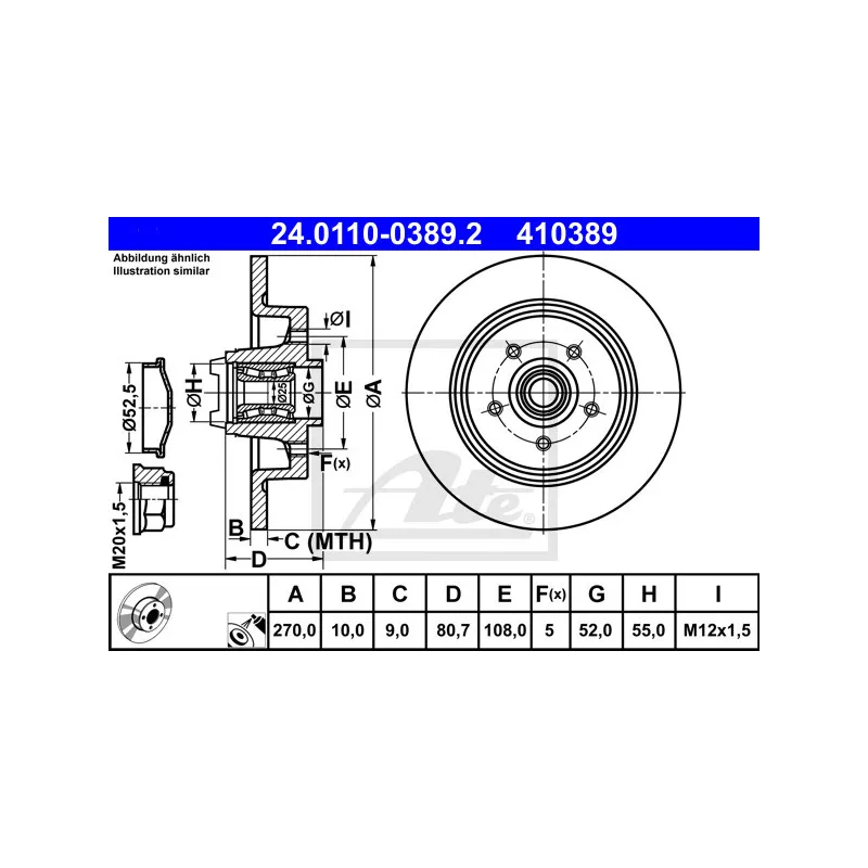 Jeu de 2 disques de frein arrière ATE 24.0110-0389.2