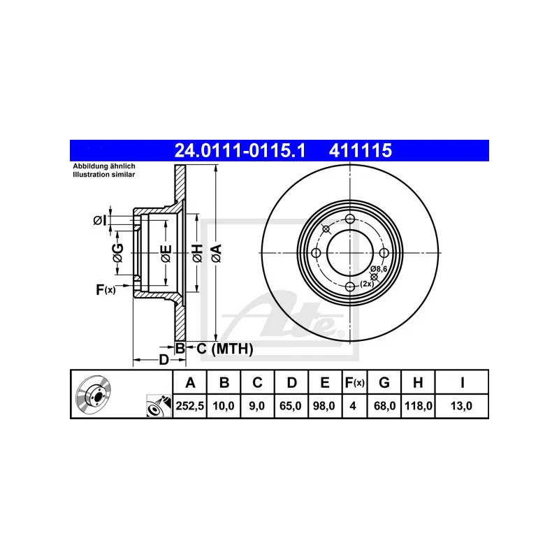 Jeu de 2 disques de frein avant ATE 24.0111-0115.1