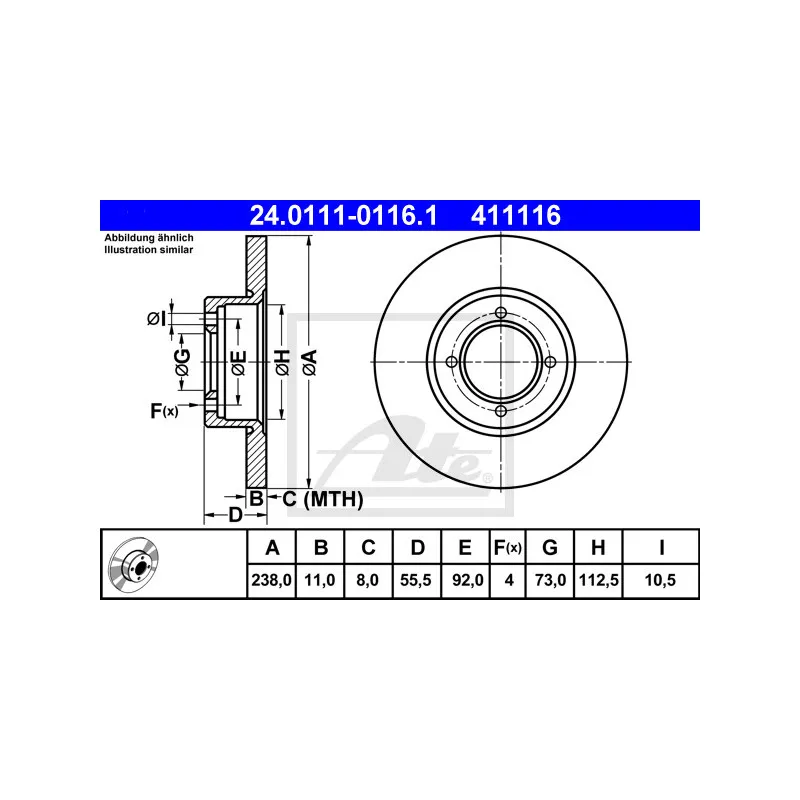 Jeu de 2 disques de frein avant ATE 24.0111-0116.1