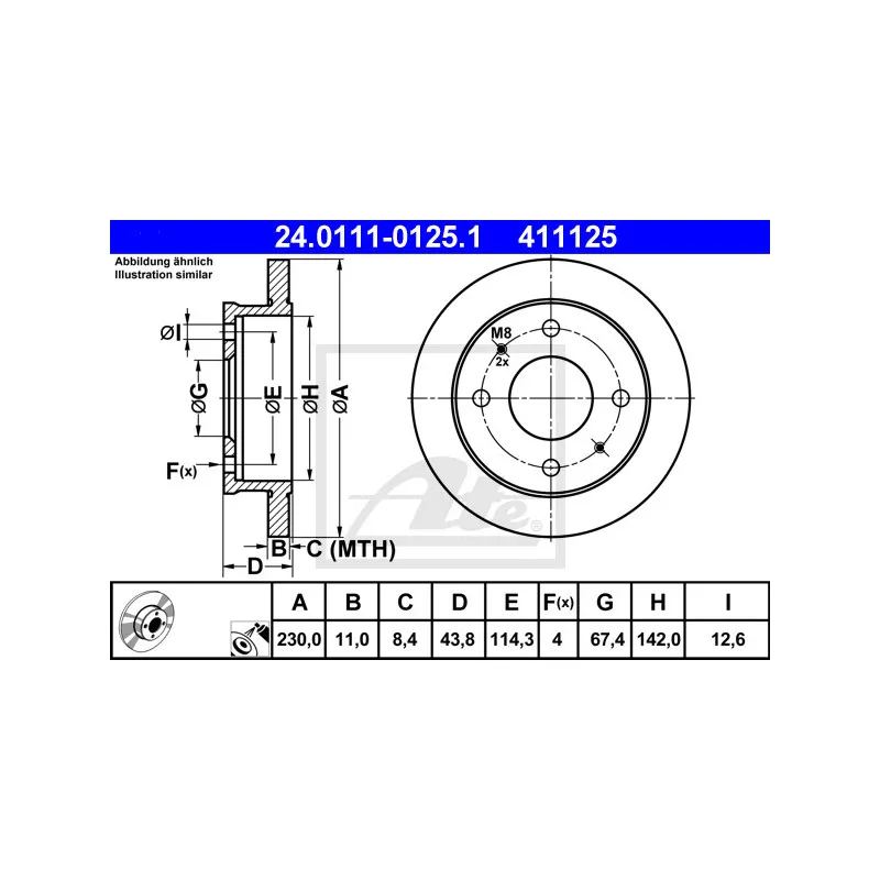 Jeu de 2 disques de frein avant ATE 24.0111-0125.1