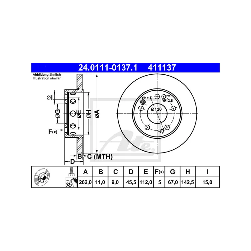 Jeu de 2 disques de frein avant ATE 24.0111-0137.1