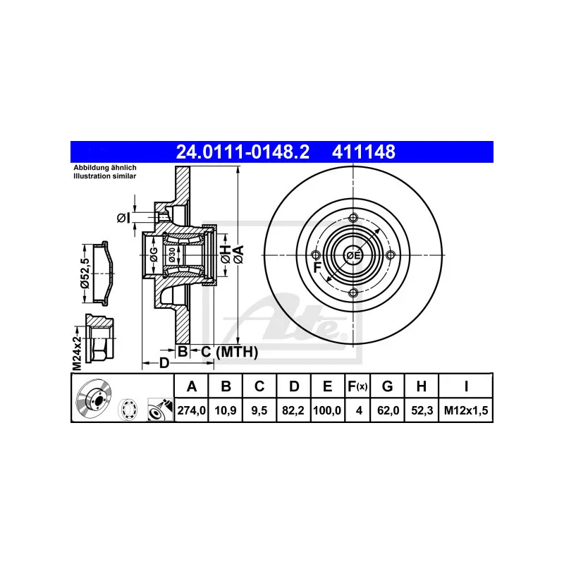 Jeu de 2 disques de frein arrière ATE 24.0111-0148.2