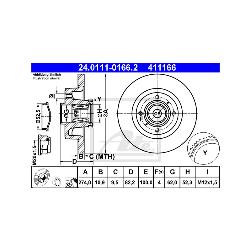 Jeu de 2 disques de frein arrière ATE 24.0111-0166.2