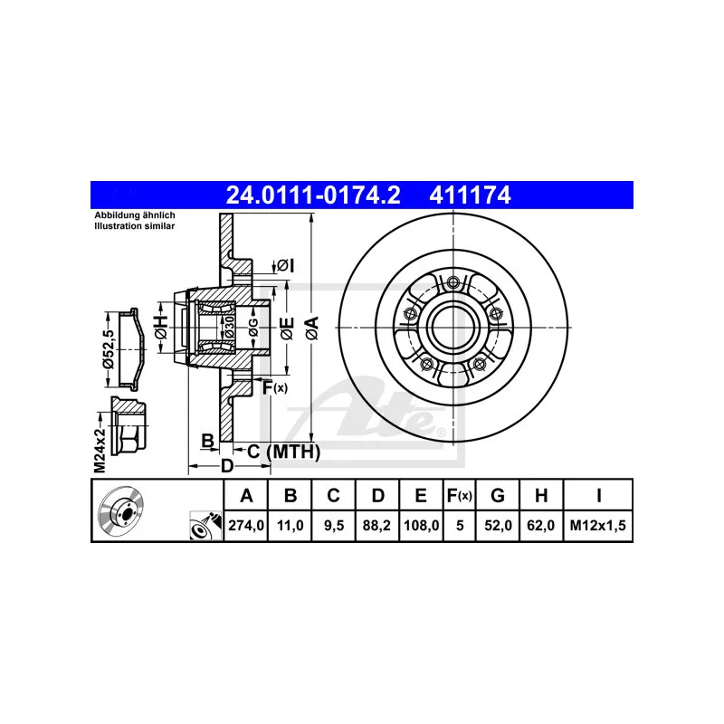 Jeu de 2 disques de frein arrière ATE 24.0111-0174.2