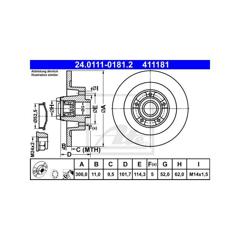 Jeu de 2 disques de frein arrière ATE 24.0111-0181.2