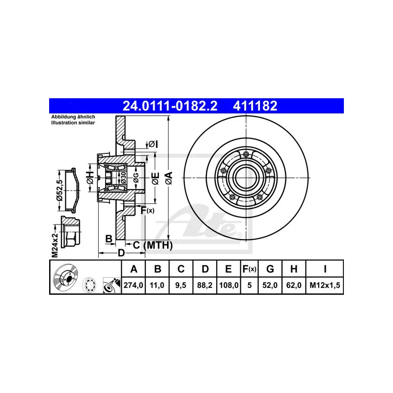 Jeu de 2 disques de frein arrière ATE 24.0111-0182.2