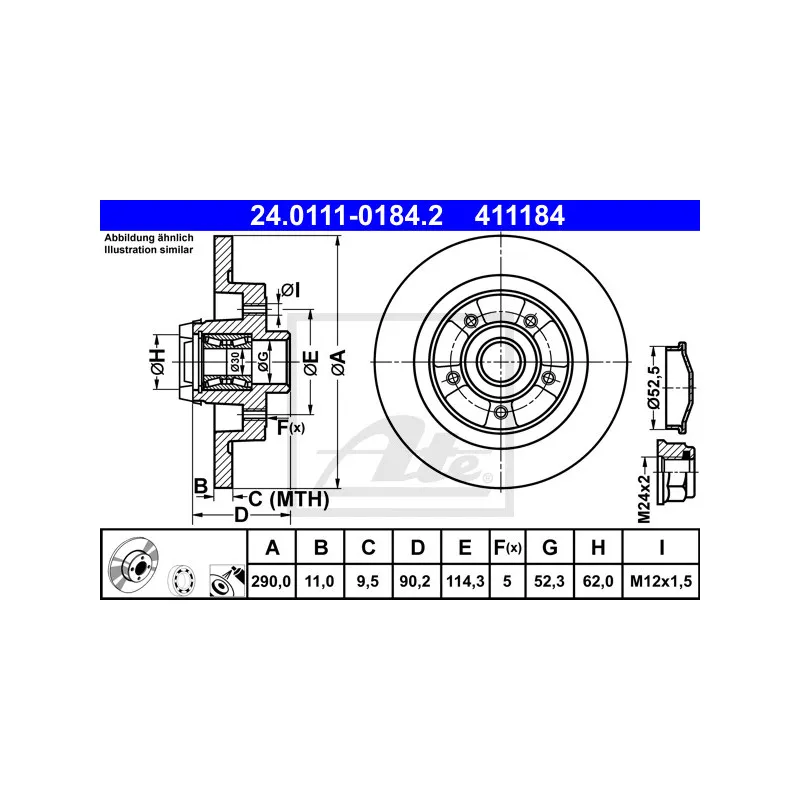 Jeu de 2 disques de frein arrière ATE 24.0111-0184.2