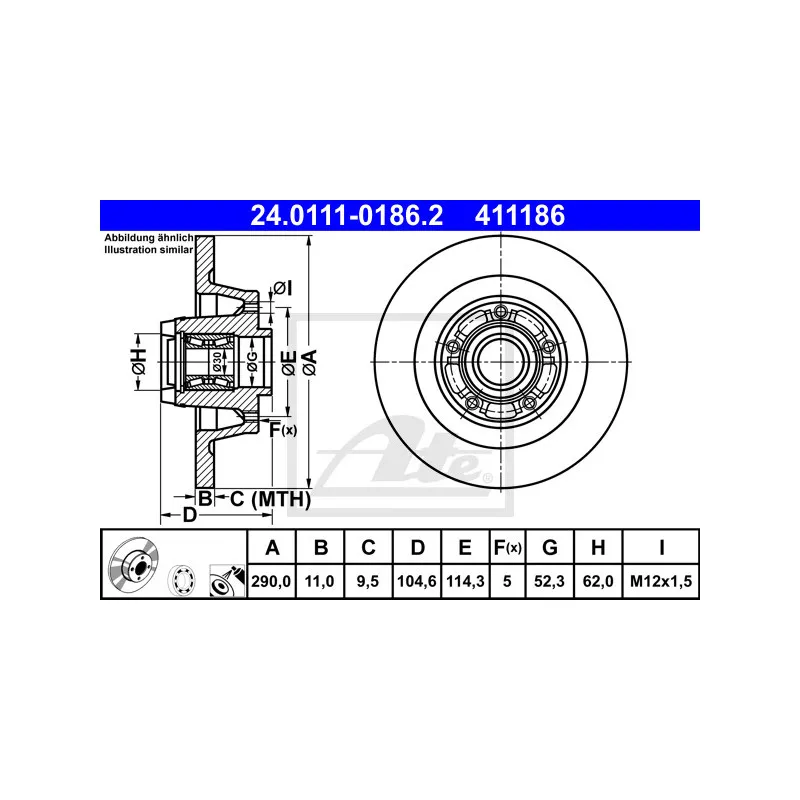Jeu de 2 disques de frein arrière ATE 24.0111-0186.2